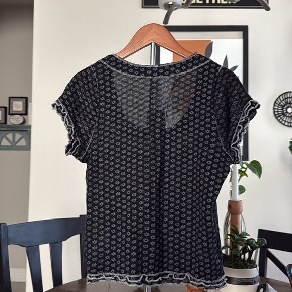 NWT Free People Garner Tee Top Black Short Sleeves Cotton M Scoop Neck Floral - Picture 6 of 8